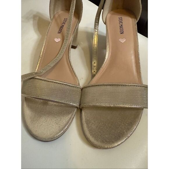 Steve Madden Women's Jcarrson Ankle Strap Block Heel Sandals Gold Mesh Size 7M - Picture 2 of 9